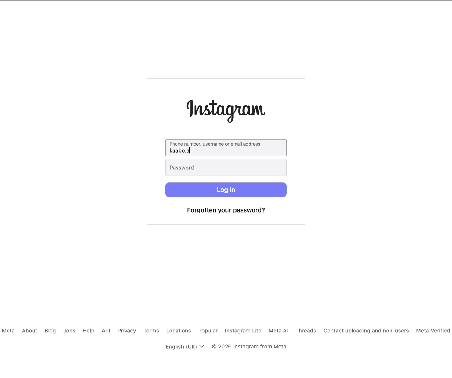 Instagram sign-in screen