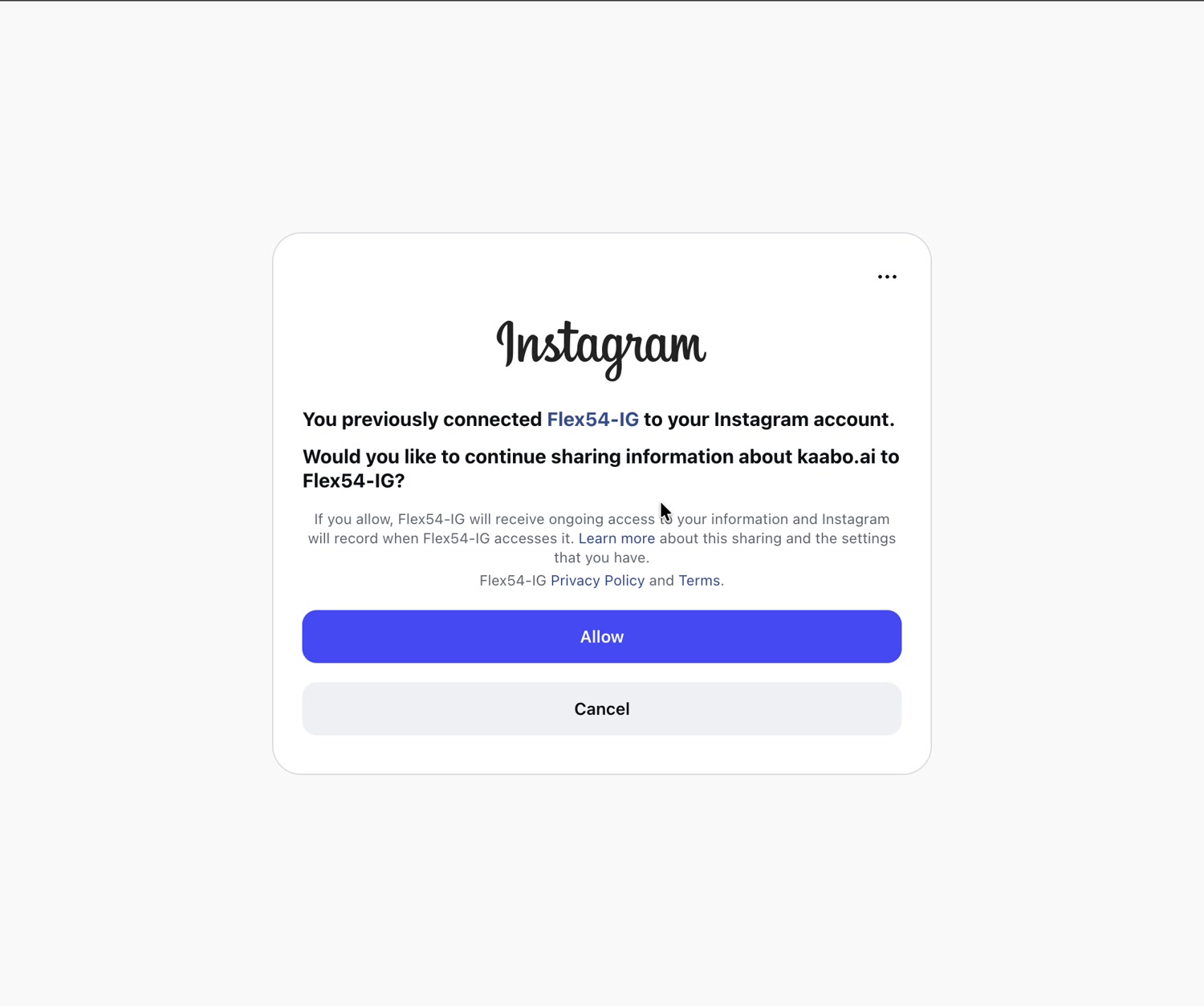 Instagram authorization screen with an Allow button